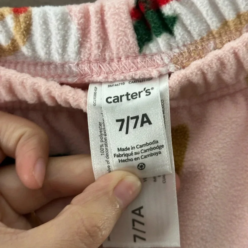 Carter’s‎ Girl Pink Christmas Holiday Pajama Bottoms Size 7/7A.